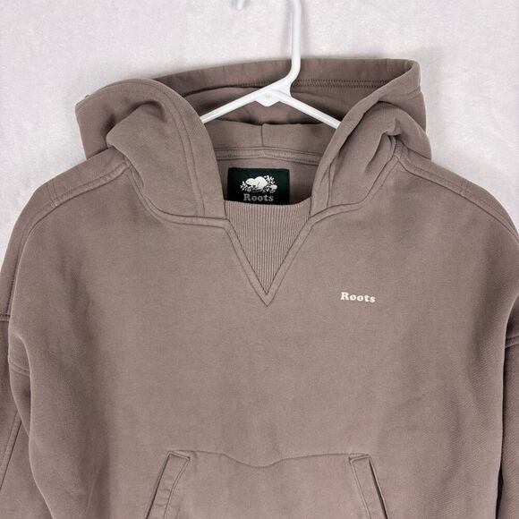 Roots Canada Brown Hooded Pullover Cotton/Poly Blend Semi Cropped Sweatshirt Siz - Picture 2 of 13